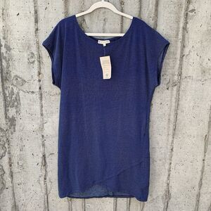 NWT Synergy Organic Cotton Short Sleeve Textured Dress Blue Asymmetrical Hem XL